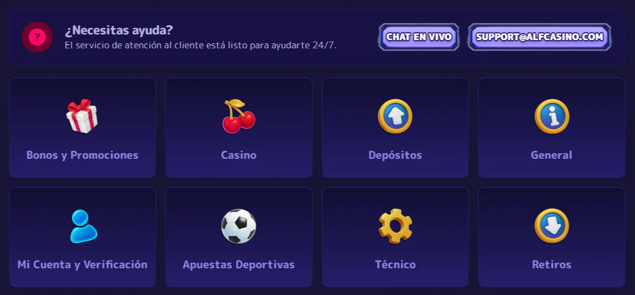 Atención al cliente en Alf Casino