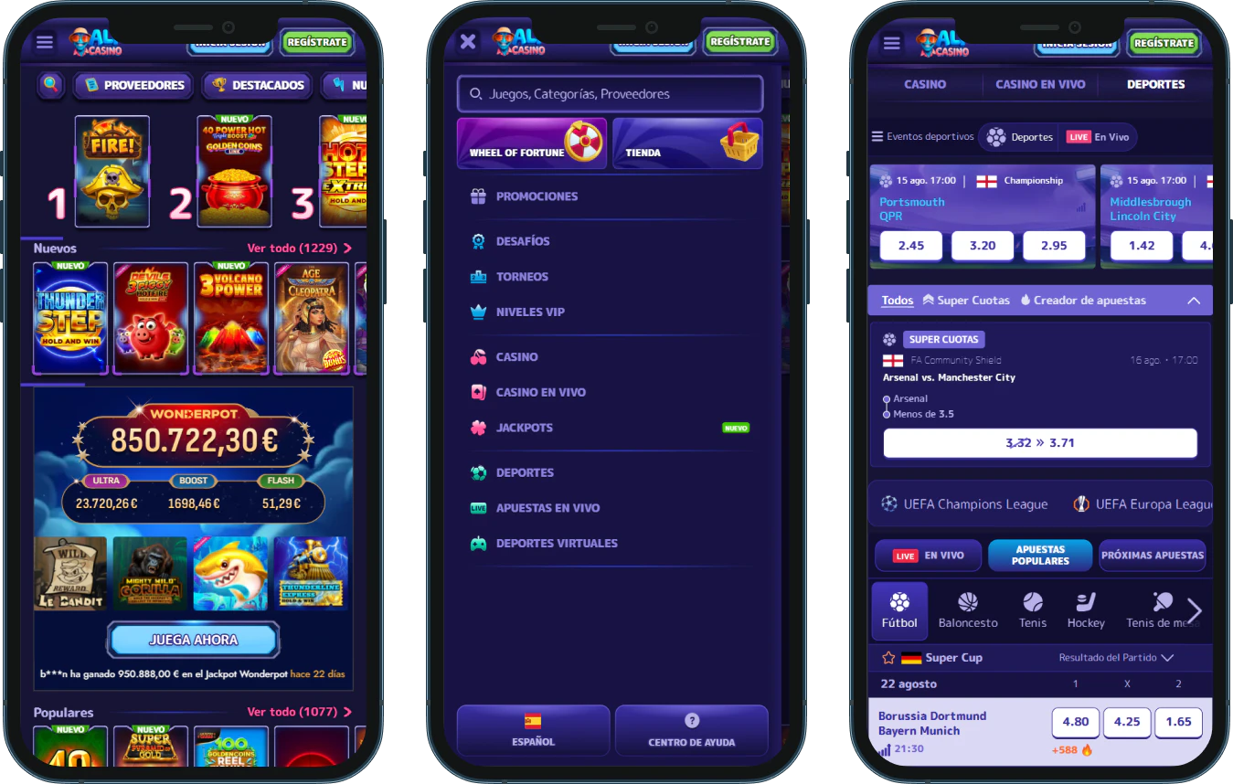 Versión móvil de Alf Casino